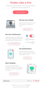 Ejemplo de CTA atractivo en la app de Tinder.